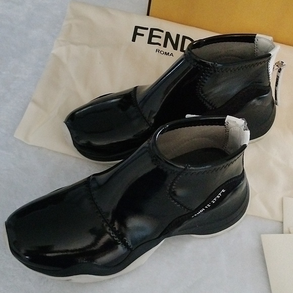 Fendi Black Glossed Neoprene Zip Sneakers Size 5.5/36 - Picture 15 of 16